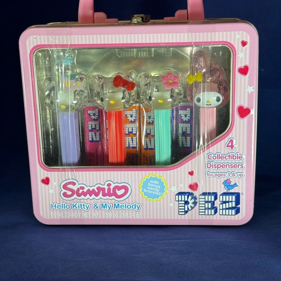 Hello Kitty & My Melody Pez, Sanrio, metal lunchbox style container New/unopened - Picture 7 of 15